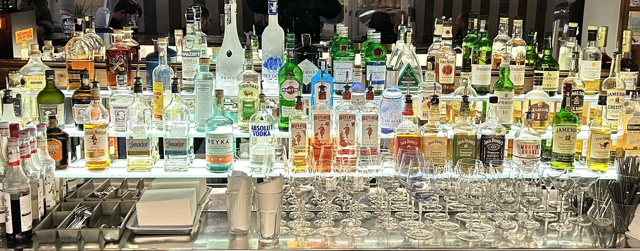 Selection of Irish and Scotch whiskeys and cocktails at East Village Brno